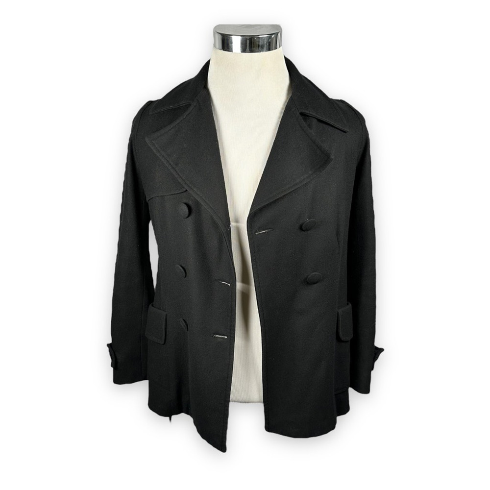 Maje Esterel Peacoat Women's 2 Coat Jacket Black‎ Buttons Wool Blend Belt France